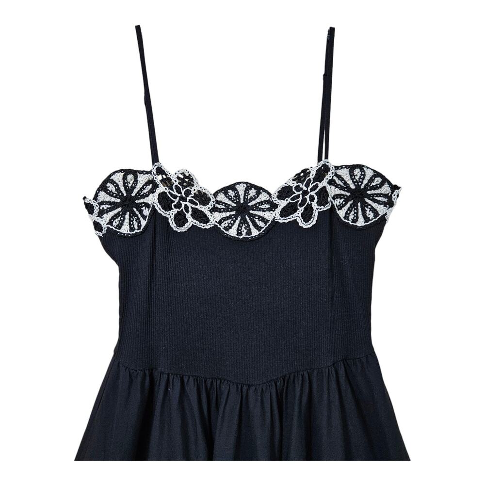 J CREW Women's M Crochet Mixy Dress Ankle Maxi Black Cream Spaghetti Straps - Picture 3 of 10